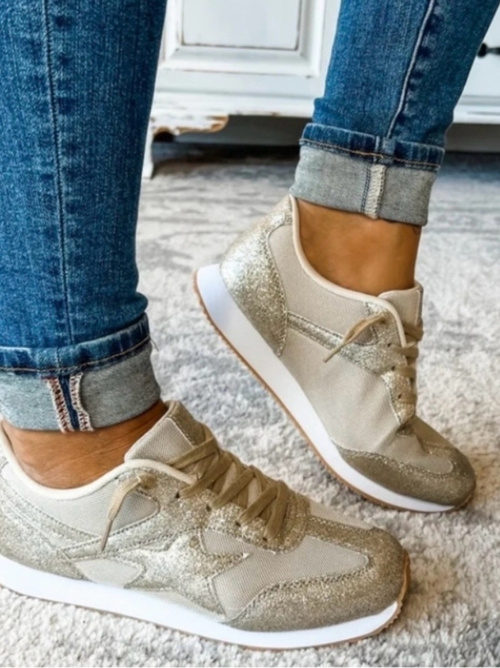 Very G Gold Glitter Lace-Up Women's Sneakers